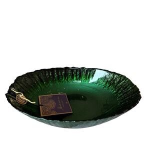 Akcam Metallic Green Turkish Glass Bowl Scalloped Edge 11x7.5 Holiday Glam New